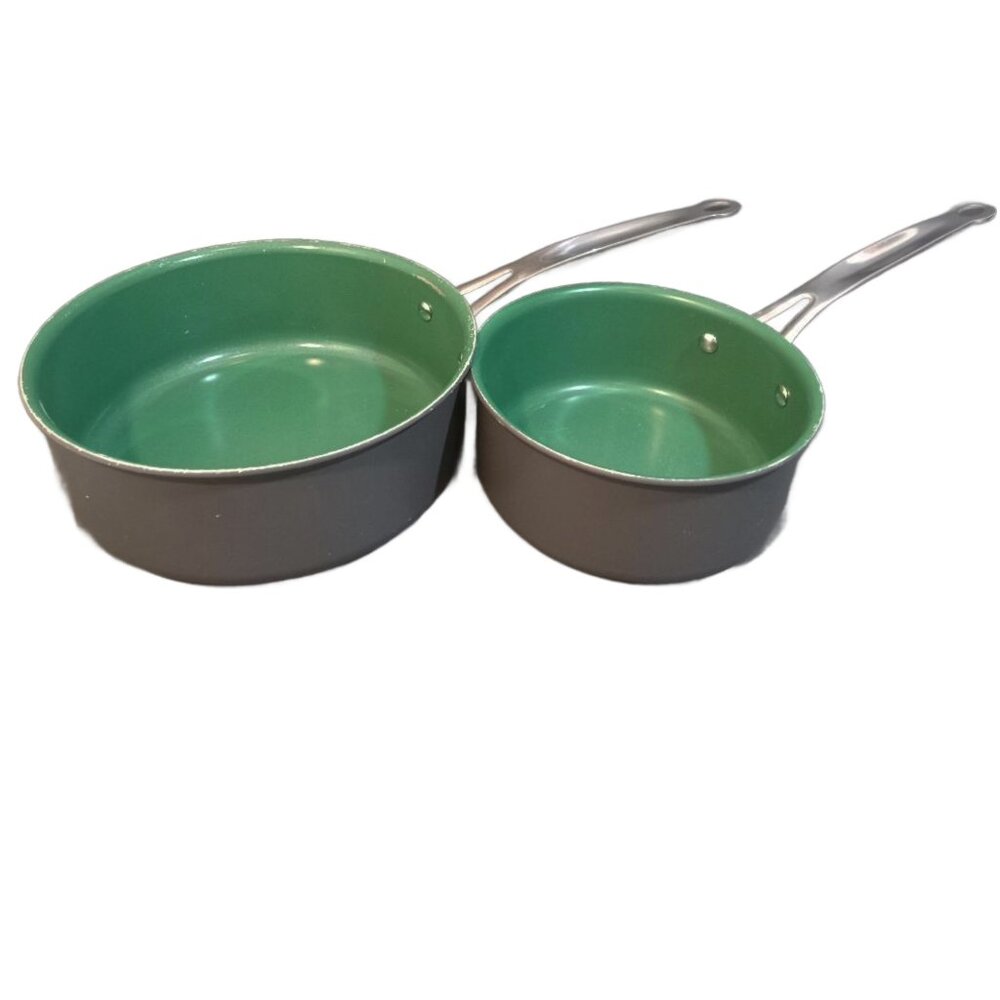 Alcove Cookware Sauce Pan Pots Green Gray Long Silver Handles Small 7" Medium 8"